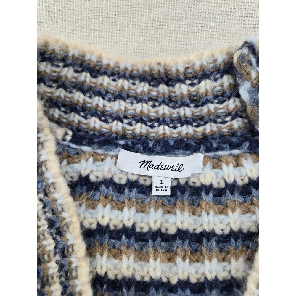 Madewell Women's Waller Crop Cardigan Sweater Striped Heather Cloudburst Large - Picture 3 of 9